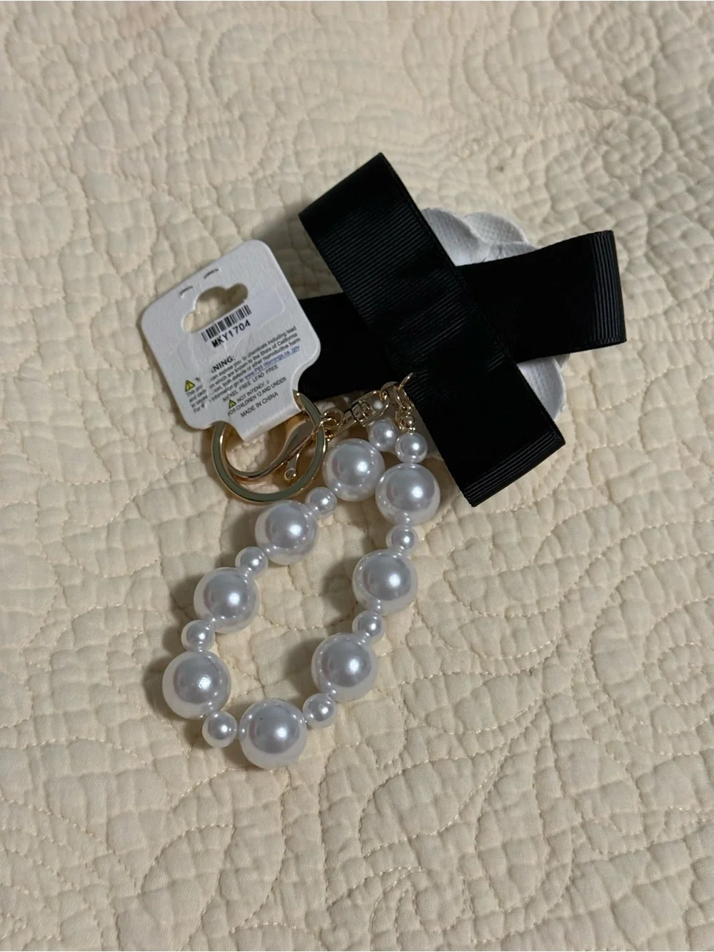 Bag charm/keychain White Flower w/ Pearl & black chain! You pick one!!! NWT